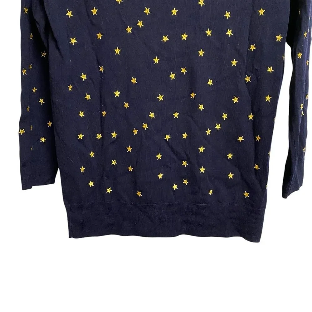 J. Crew Star Embroidered Merino Wool Sweater Women's S Navy Lightweight Preppy